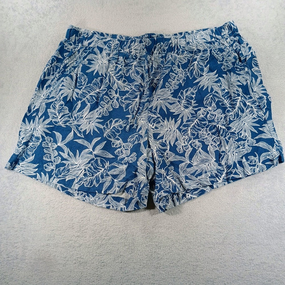 Briggs Womens Linen Blend Tropical Floral Shorts Blue‎ XL Elastic Waist